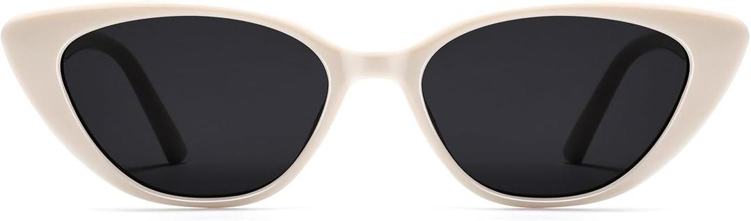 Narrow Small Retro Polarized Cat Eye Sunglasses for Women Trendy Driving Glasses (White)