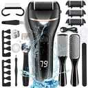 Electric Foot Callus Remover with 3 Roller Heads 2 Speed Rechargeable,Professional Pedicure Pedicure Kit Waterproof Foot Scrubber File,Pedicure Tools,Foot Care for Dead Hard Cracked Dry Skin