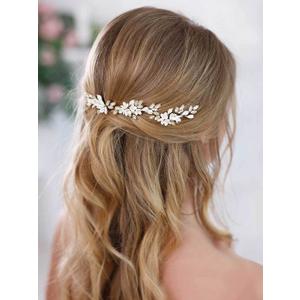 UNSUTUO Bride White Flower Wedding Hair Pins Clips Rhinestone Silver Bridal Hair Piece Accessories for Women, Set of 3 (Gold)