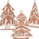 Thyle 3 Pcs Christmas Nativity Scene Table Decor Set, Wooden Christmas Tree Cutout Rustic Jesus Nativity Tabletop Sign for Xmas Tree Table Centerpieces Holiday Religious Home Decoration