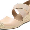 DREAM PAIRS Womens Close Toe Espadrilles Platform Slip on Elastic Criss Cross Straps Dressy Wedges Sandals (8.5, Nude)