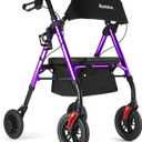 Ambliss Lightweight Folding Rollator Walker for Seniors with Seat, 10" All-Terrain Non-Pneumatic Wheels, Wide Padded Seat & Breathable Backrest, Adjustable Height 5'2"-6'7", 300 lbs Capacity (Purple)
