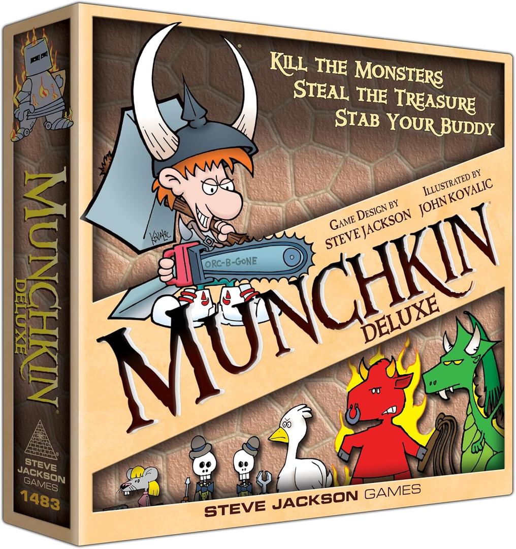 Munchkin Deluxe Board Game (Base Game), Family Board & Card Game, Adults, Kids, & Fantasy Roleplaying Game, Ages 10+, 3-6 Players, Avg Play Time 120 Min, From Steve Jackson Games