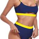 RELLECIGA Women's High Waisted Bikini Set Scoop Neck Color Block Two Piece Swimsuits (Medium, Pink)