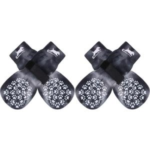 EXPAWLORER Anti Slip Dog Socks to Prevent Licking Paws, Dog Shoes for Hot Pavement, Dog Booties for Small Medium Large Senior Dogs, Traction Control Boots & Paw Protectors for Hardwood Floors, X-Small (4 Count), Black and White