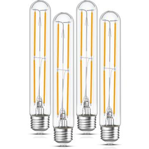 Tubular Light Bulb 7.3 Inch Dimmable T10 LED Bulb E26 6W 60 Watts Edison Bulbs 2700K Solf White,185mm Long for Wall Sconces, Pendant, Livingroom, 4-Pack