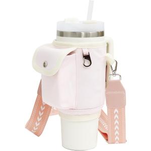 Water Bottle Carrier Bag with Strap for 40 oz Tumbler  Water Bottle Holder with Phone Pocket, Fits Stanley Quencher H2.0, Simple Modern, and More  Stylish Stanley Accessories for On-The-Go (Pink)