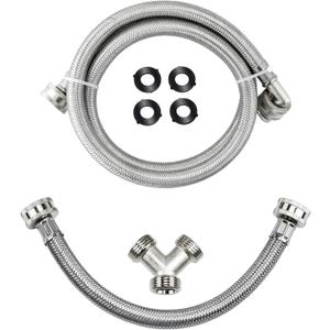 4 Ft Steam Dryer Hose Installation Kit - 90 Degree Elbow Stainless Steel Hose, 1 Ft Inlet Adapter and Y Connector, Fits All Normal Household Water Supply Lines by TOMOON