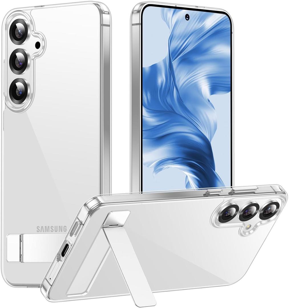 Temdan Designed for Samsung Galaxy S25 Case, Built in Hidden Kickstand Military Grade Drop Protection Never Yellowing Slim Thin Phone Case for Galaxy S25 Case 6.2"- Crystal Clear