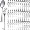 Minatee 200 Pcs Forks and Spoons Silverware Set Stainless Steel Flatware Cutlery Set Heavy Duty Metal Spoons and Forks for Kitchen Utensil Dinner Restaurant Home Mirror Polished (Flower)
