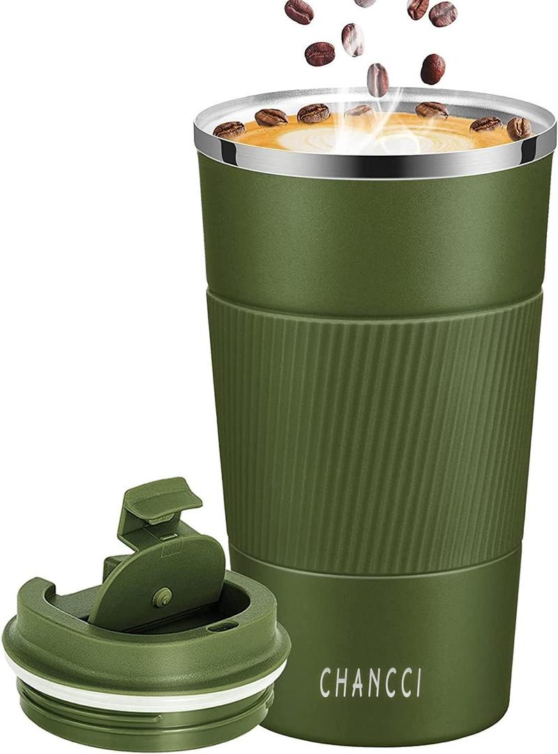 16oz Travel Coffee Mug Spill Proof, Insulated Coffee Mug with Lid, Leakproof Coffee Tumbler,Stainless Steel Vacuum Coffee Cup for Hot/Cold Drinks, Reusable Coffee Cup for Men Women -510ml,Dark Green, 17 Ounces