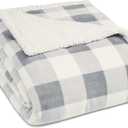 Eddie Bauer - Twin Blanket, Reversible Sherpa Fleece Blanket, Buffalo Plaid Bedding, Super Soft Cozy Home Decor (Chrome Grey, Twin) (Chrome Grey/White)