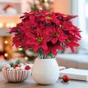 Alupssuc 8 Pack 7 Heads 17in Poinsettia Christmas Flowers Artificial Velvet Fake Poinsettia Bouquet, Indoor & Outdoor Christmas Tree Decorations for Vase Table Porch Garden Decor, Red