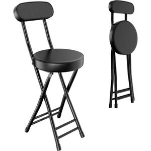 H HOMEWINS Cushioned Padded Folding Stool,1PCS 23.6-Inch Counter Height Bar Stool,Portable Folding Stool with Handle for Fishing Hiking Gardening Travel BBQ (Black)