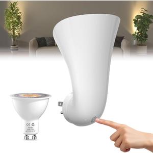 Plug in GU10 Wall Uplighter Lamp with Touch Control, 360 Rotatable Plugin Wall Wash GU10 Spotlight for Indoor Lighting, Indirect Lighting Inside, 5W Warm White 3000K LED Bulb Included