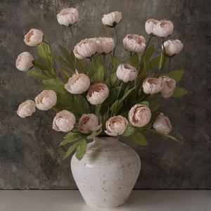 VIERENA 6 Pcs Faux Silk Peony Artificial Flowers for Vase -27", Bulk Fake Peonies Branches with Stems for DIY Bouquet Centerpieces Wedding Fillers Arrangements Shower Decorations (Beige)