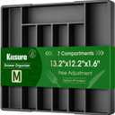 2 x Kitsure Silverware Organizer for Drawers - Expandable Cutlery and Utensil Drawer Organizer with Easy Maintenance, Premium PP Kitchen Organizers and Storage for Flatware, Black, 13.2" x 12.2" x 1.6" (Medium)