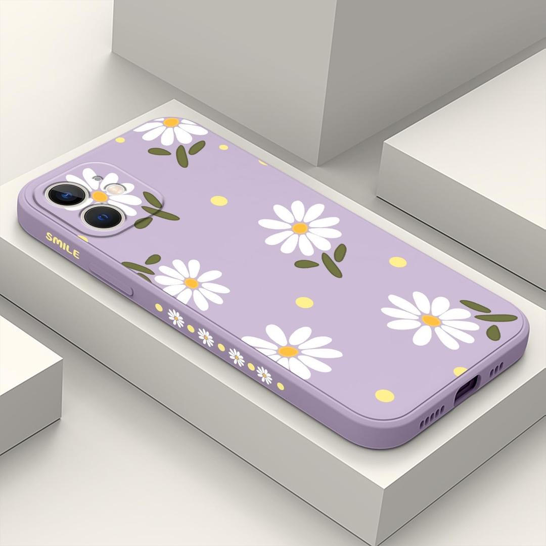 LEECG for iPhone 12 Case, for iPhone 12 Phone Cover Astronaut Floral Butterfly Print Creative Design Anti Scratch Soft Microfiber Lining Liquid Silicone Phone Case iPhone 12-Daisy Purple