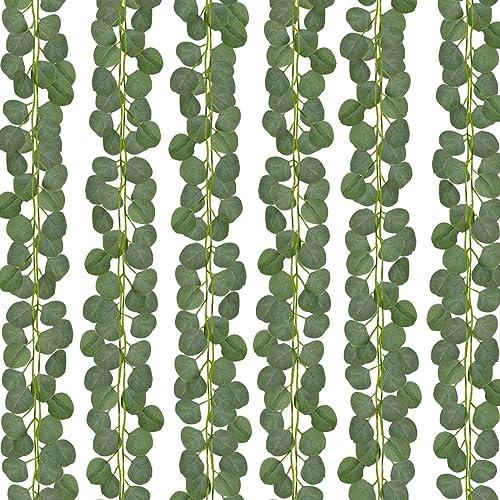 CQURE 12 Pack 84Ft Eucalyptus Garland,Artificial Eucalyptus Leaves Table Greenery Garland Wreath Vines for Wedding Party Table Fireplace Bedroom Wall Room Decor