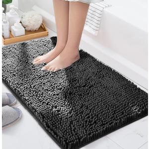 BOANKODU Bathroom Rugs Mat 23" x 14", Ultra Soft Absorbent Bath mat, Quick Dry Machine Washable Chenille Bath Rug, Non Slip Bath Mat for Bathroom Floor, Home Decor Accessories, Black