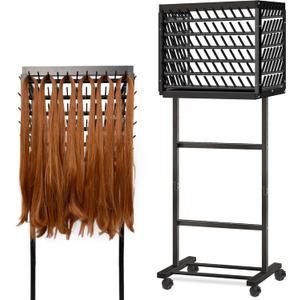 GENMOUS Black Braiding Hair Rack - 150 Pegs, Tri-Sided Braid Rack with 4 Wheels and Large Storage Shelf, for Braiders Standing Home,Hair Separator Stand for Hairstylists