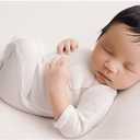 Vemonllas Newborn Photography Props Boys Girls Outfits Sleepy Hat Bonnet & Footed Romper Bodysuit Photoshoot Costume Set (Middle White)