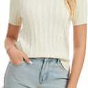 Womens Short Sleeve Sweaters V Neck Sweater Tops Cable Knit Pullover Solid Color Polo Shirt Casual Outfits, Medium