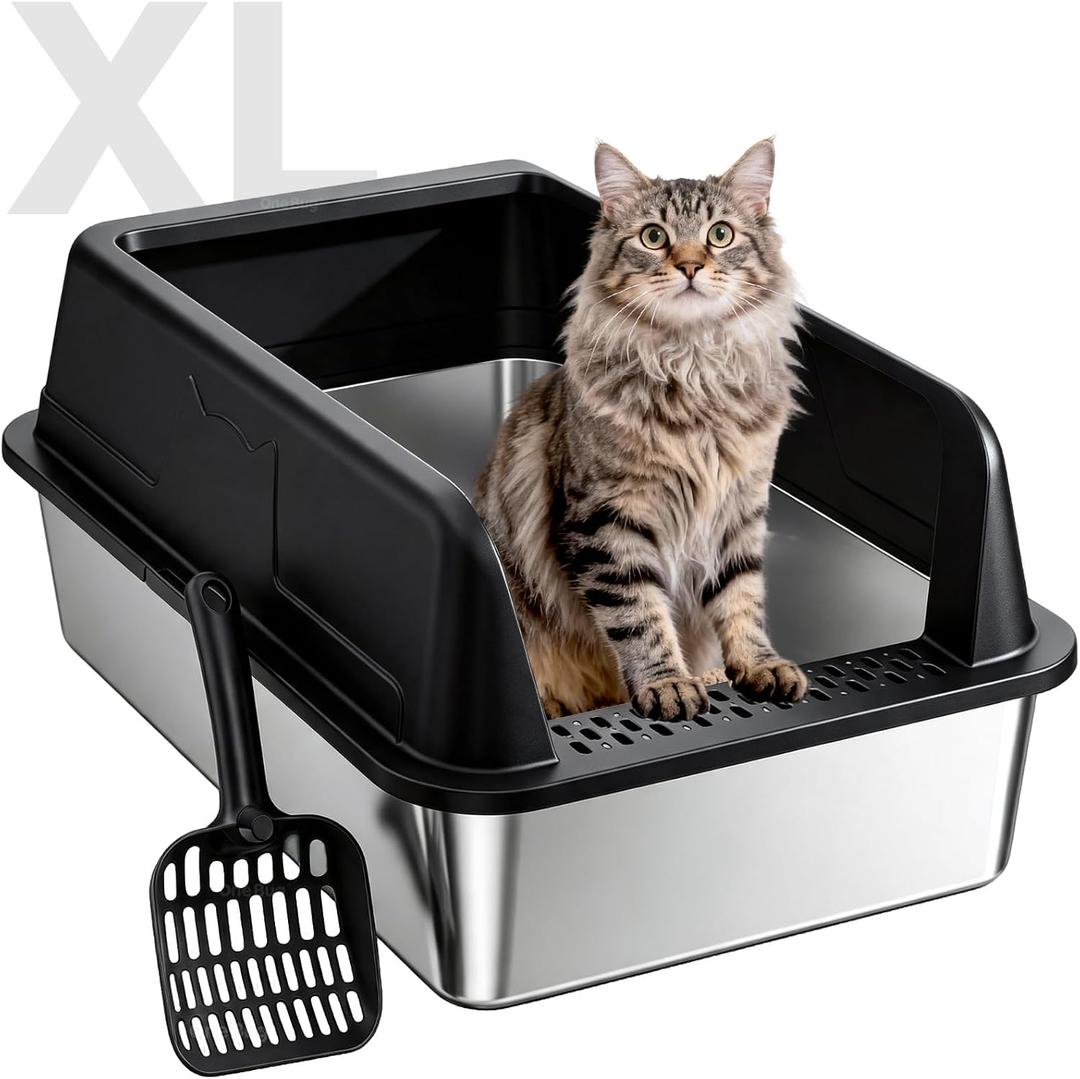 High-Sided Stainless Steel XL Cat Litter Box for Cats
High-Sided Design Prevents Urine Leakage,Non-Stick,Easy to Clean,Includes Scoop,Black