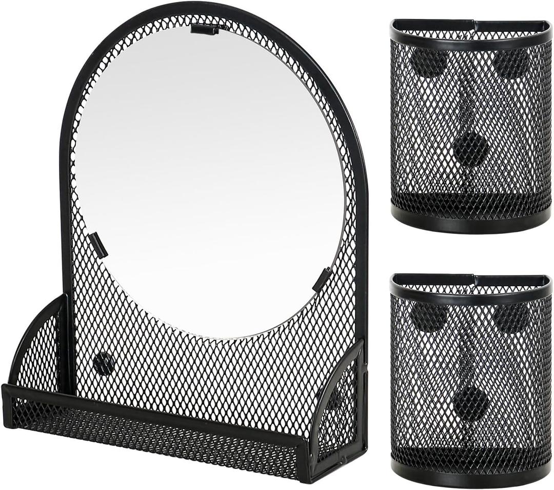 LUCYCAZ Magnetic Pen Holder - Locker Accessories, Black Mirror with 2 Magnetic Pencil Holders for Students, Locker Organizer for School, Home and Office, Back to School Essentials