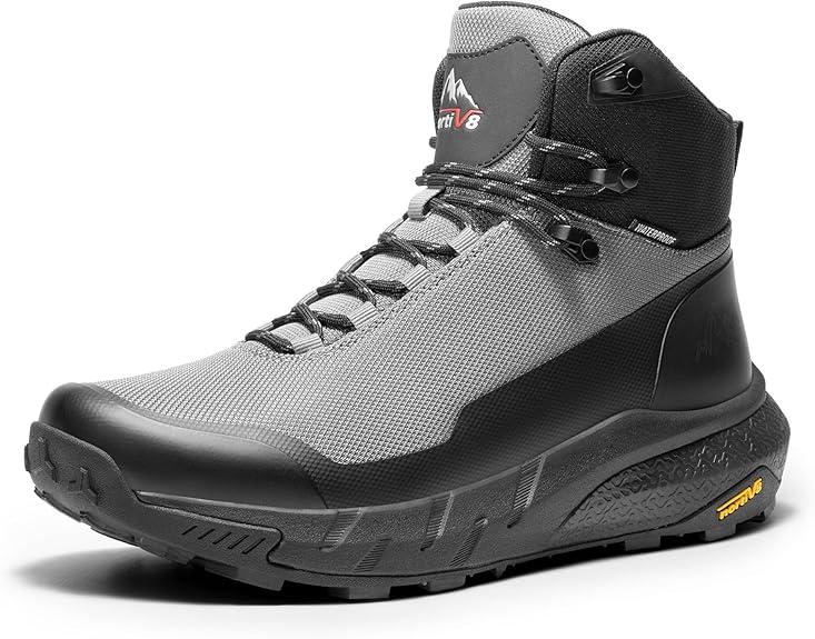 NORTIV 8 Men's Mid Waterproof Hiking Boots Outdoor Lightweight Breathable Trekking Camping Mountaineering Shoes HydroTrek (12, Grey/Black)