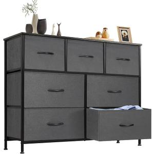 Sweetcrispy 7 Drawer Dresser Storage Organizer with Fabric Bins, Grey | Sturdy Steel Frame and Wood Top, Easy Pull Handles, for Bedroom Closet Hallway Entryway