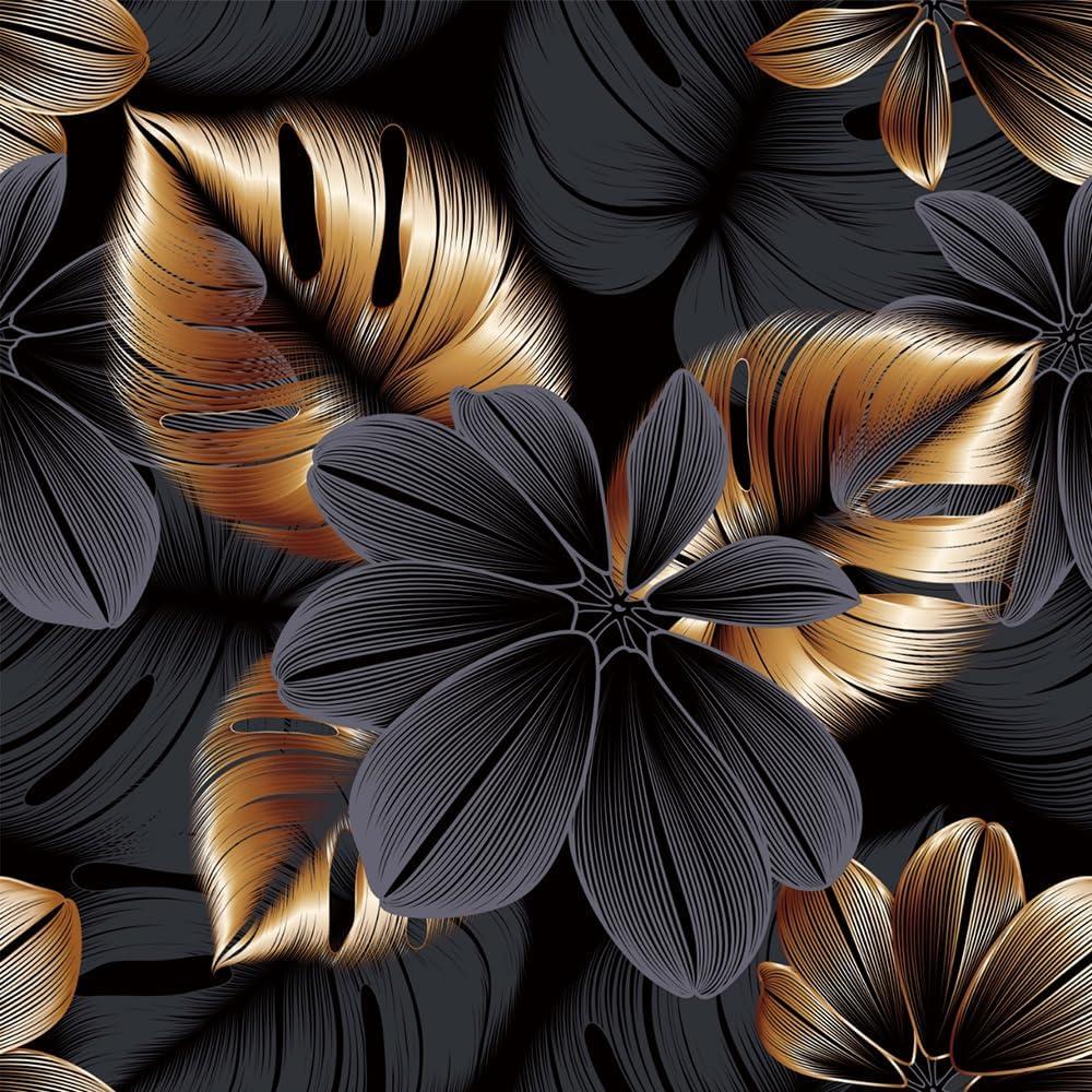 Golden Brozen Leaf Black Monstera Modern Peel and Stick Wallpaper Easy Peel Off Contact Paper Stick on Adhesive Wall Paper for Bathroom Waterproof Renter Friendly H17.7" x W17.7"