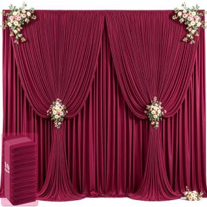 50ft x 12ft Burgundy Backdrop Curtains Wrinkle Free Backdrop Curtain for Wedding Parties Maroon Fabric Backdrops Drapes Back Drop Cloth Bridal Shower Stage Curtains Wedding Decorations for Reception (50FTx12FT (W5'xH12', 10 Panels))