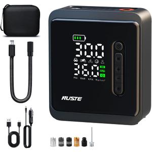 Tire Inflator Portable Air Compressor, 150PSI Air Pump for Car Tires, Cordless Bike Pump with Battery & 12V DC Dual Power, LCD Screen, Pressure Gauge for Motorcycle, Balls and More