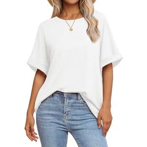 ATHMILE Womens Oversized T Shirts Summer Tops Spring Casual Loose Fit Workout Short Sleeve 2025 Beach Vacation Size M (White)