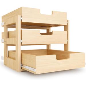 Pull Out Cabinet Organizer, 14''W×21''D×19''H Soft Close Slide Out Wooden Pull out Drawers, Three Tier Slide out Wood Cabinet Organizer, for Base Cabinet Organization in Kitchen, Pantry, Bathroom