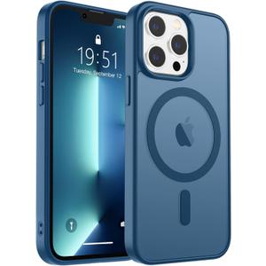 Magnetic for iPhone 13 Pro Case, [Compatible with MagSafe] [Military Grade Drop Protection] Translucent Matte Shockproof Anti-Scratch Phone Cover, Dark Blue