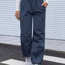 COPYLEAF Cargo Pants Women Elastic Waisted Parachute Hiking Pants with Pockets Water-Resistant Lightweight Baggy Pants (Blue, M)