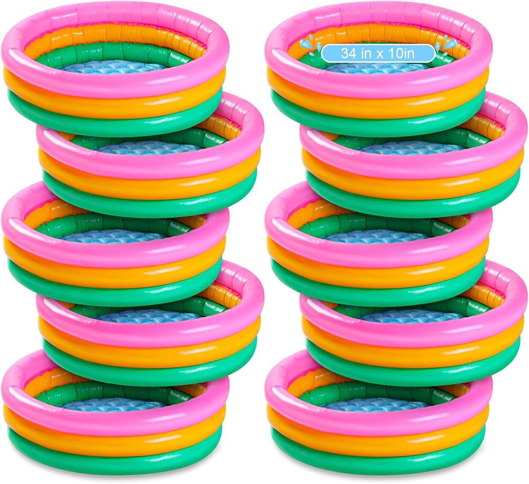 Jerify 10 Pack Kiddie Pools Bulk for Toddler 34x10 Inch Inflatable Kids Swimming Pool Round 3 Rings Small Baby Infant Blow up Padding Ball Pond for Outdoor Garden Backyard Water Game Play Center
