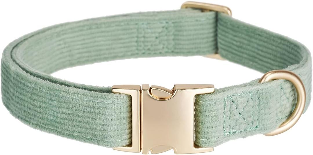 Soft Dog Collar with Metal Buckle Adjustable Durable Comfort Cotton Corduroy Collars for Small Medium Large Dogs Velvet Dog Collars,Green,Small (Small (Pack of 1))