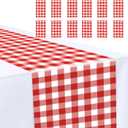12 Pcs Red and White Checkered Table Runner 14 x 108 Plastic Gingham Table Runner for Birthday Wedding Baby Shower Party Disposable Table Runner