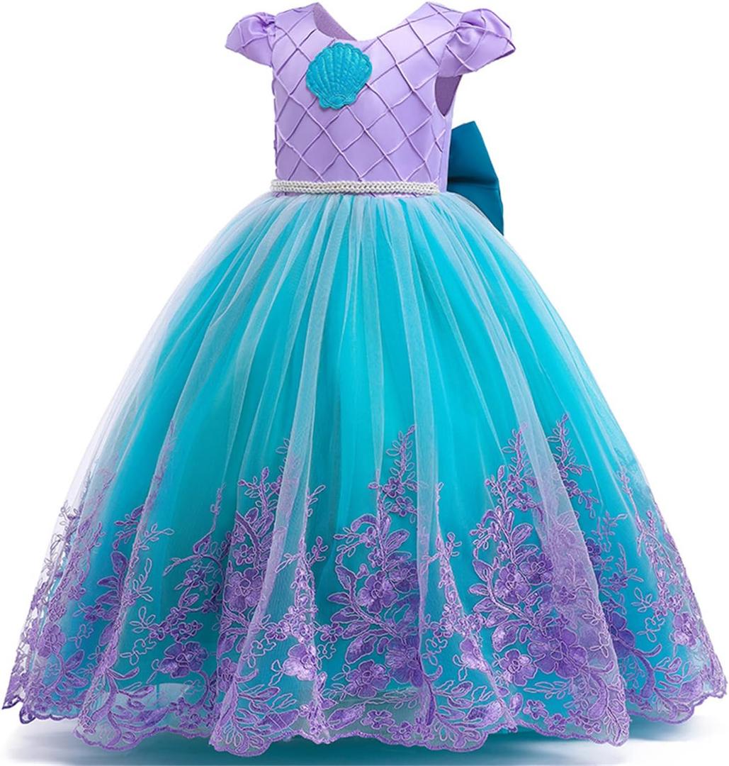 Girls Mermaid Princess Dress Kids Mermaid Costume Dress up for Ariel 4-5Years (New Pattern With Accessories)