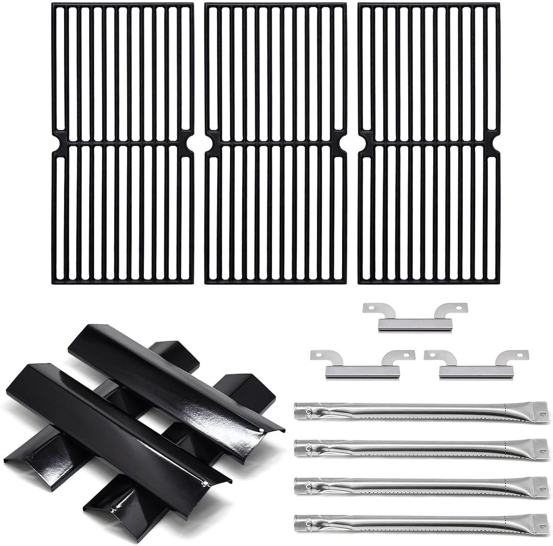Grill Replacement Parts for Brinkmann Pro Series 8300, Replacement Heat Plate & Grill Grates & Burner and Cross Over Tube, Grill Parts Kit for for Brinkmann 810-8410-S 810-9415-W Parts
