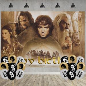 Lord of The Rings Birthday Party Decoration, Fellowship of The Ring Photo Background 5 x 3 FT and 18 Pcs Balloon, Party Backdrop Supplies