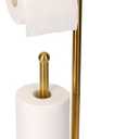 Toilet Paper Holder Stand for Bathroom Floor Freestanding Toilet Roll Dispenser Storages 4 Reserve Rolls, with Top Storage Shelf for Cell Phone (Brushed Gold)