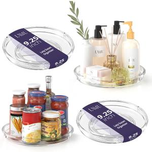 LAMU 4 Pack 9.25in Lazy Susan Organizer, Clear Lazy Susan Turntable for Cabinet, Refrigerator, Table Top, Kitchen, Bathroom, Pantry Organizers and Storage