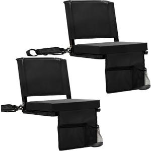 Stadium Seats with Back Support for Bleachers, Folding Bleacher Seat Bleacher Chairs with Back and Cushion, Padded Stadium Chair with Shoulder Strap, 3 Large Mesh Pocket & Carry Handle