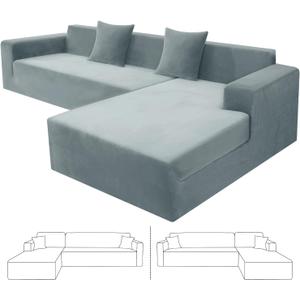 ZNSAYOTX 2026 Soft Velvet Sectional Couch Covers, Luxury Plush Slipcovers with Elastic Bottom for L Shape Sectional Sofa, 2 Pcs Pet Friendly Protector (3 Seat Couch + 2 Seat Chaise, Light Grey)