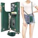 Bocasal Crossbody Wallet Case for iPhone 14 Pro with RFID Blocking Card Slot Holder, Magnetic Flip Folio Purse Case, PU Leather Zipper Handbag with Detachable Lanyard Strap 6.1 Inch 5G (Green)