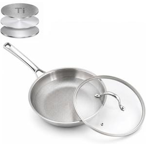 Titanium Frying Pan with Lid, 10.25" No Coating Skillet
